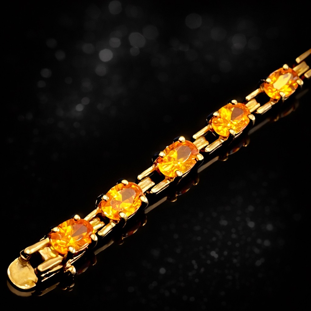 Suzanne Somers vintage statement orange CZ link tennis line bracelet Gold HSN